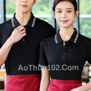 Áo thun polo ngắn tay cho nam nữ cổ trụ đen phối trắng AT17-6038