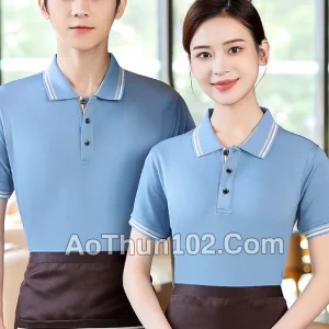 Áo thun polo ngắn tay cho nam nữ cổ trụ đen phối trắng AT17-6038