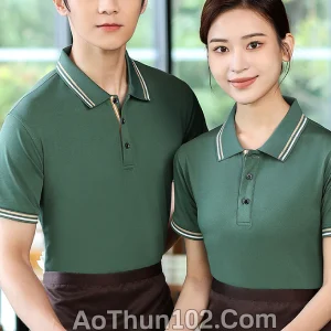 Áo thun polo ngắn tay cho nam nữ cổ trụ đen phối trắng AT17-6038