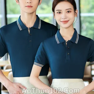 Áo thun polo ngắn tay cho nam nữ cổ trụ đen phối trắng AT17-6038