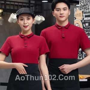 Áo thun polo ngắn tay cho nam nữ cổ trụ màu đỏ AT17-6034